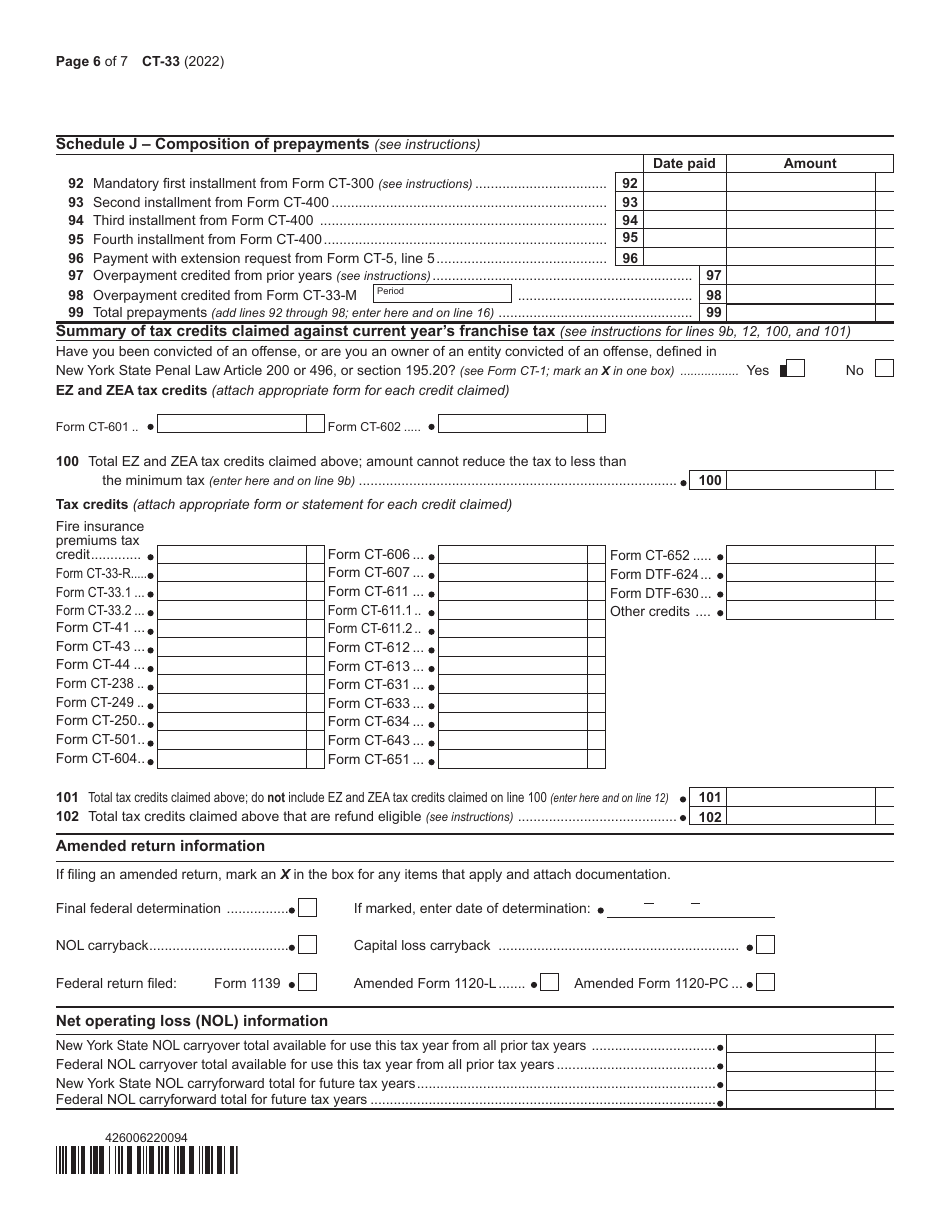 Form CT-33 Life Insurance Corporation Franchise Tax Return - New York, Page 6