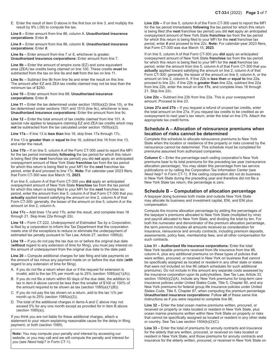 Instructions for Form CT-33 Life Insurance Corporation Franchise Tax Return - New York, Page 3