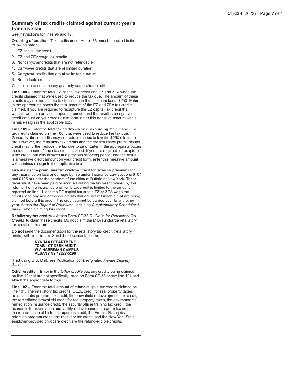 Instructions for Form CT-33 Life Insurance Corporation Franchise Tax Return - New York, Page 7