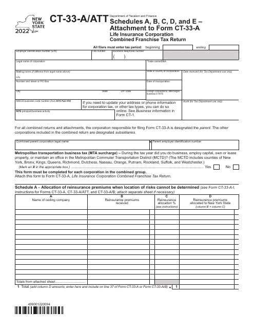 Form CT-33-A/ATT Schedule A, B, C, D, E 2022 Printable Pdf
