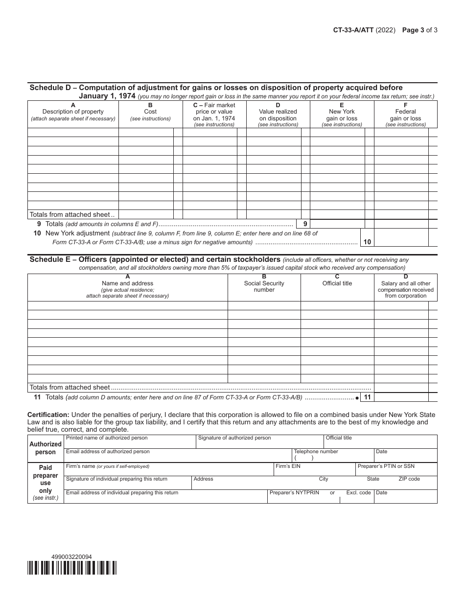 Form CT-33-A / ATT Schedule A, B, C, D, E Life Insurance Corporation Combined Franchise Tax Return - New York, Page 3