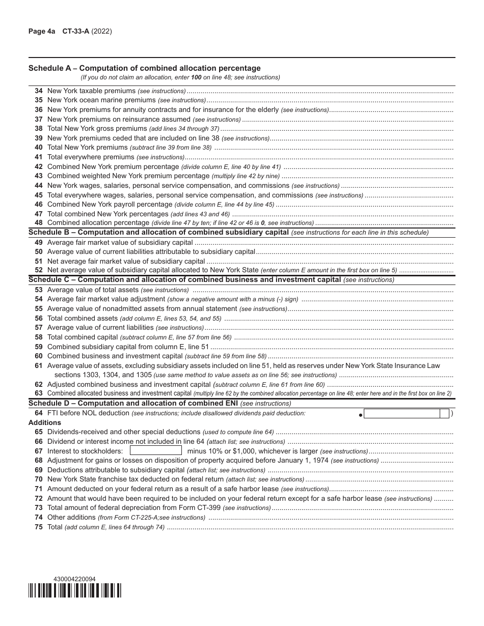 Form CT-33-A Life Insurance Corporation Combined Franchise Tax Return - New York, Page 4
