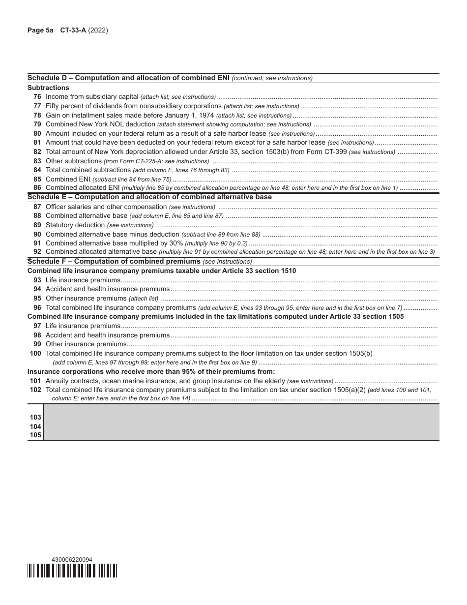 Form CT-33-A Life Insurance Corporation Combined Franchise Tax Return - New York, Page 6