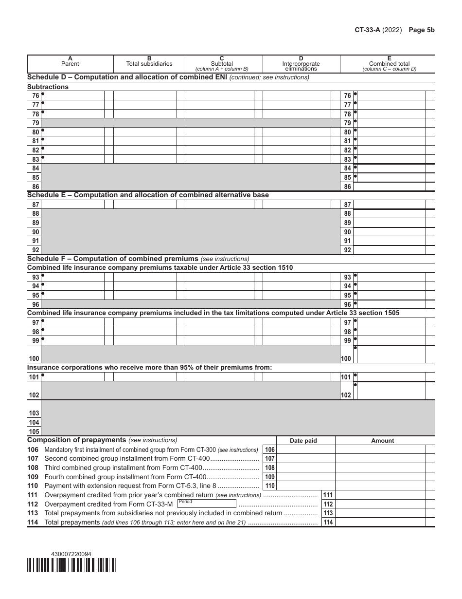 Form CT-33-A Life Insurance Corporation Combined Franchise Tax Return - New York, Page 7