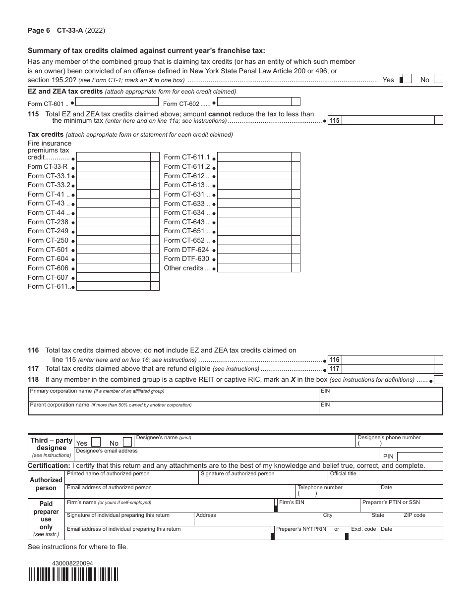 Form CT-33-A Life Insurance Corporation Combined Franchise Tax Return - New York, Page 8
