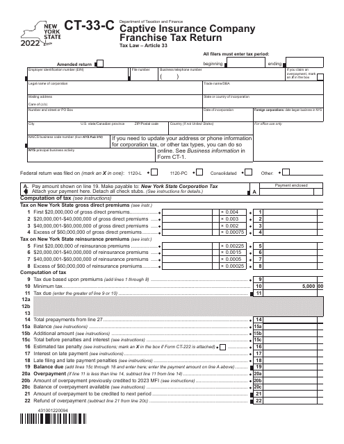 Form CT-33-C 2022 Printable Pdf