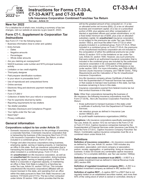 Form CT-33-A, CT-33-A/ATT, CT-33-A/B 2022 Printable Pdf