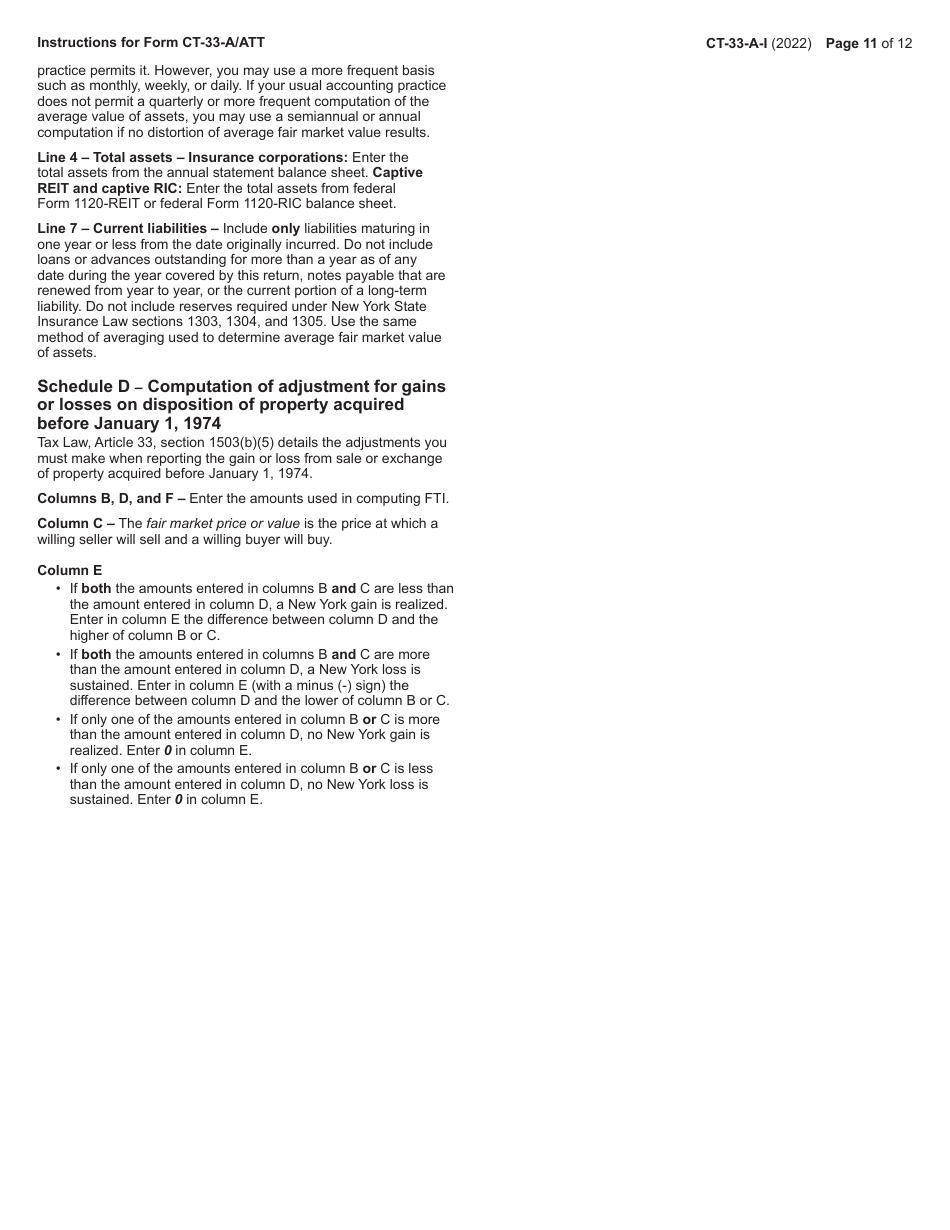 Instructions for Form CT-33-A, CT-33-A / ATT, CT-33-A / B - New York, Page 11