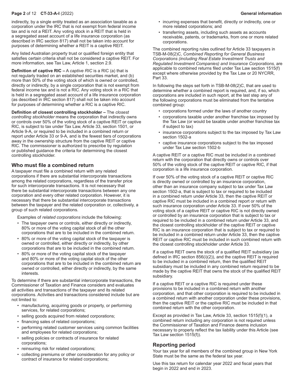 Instructions for Form CT-33-A, CT-33-A / ATT, CT-33-A / B - New York, Page 2