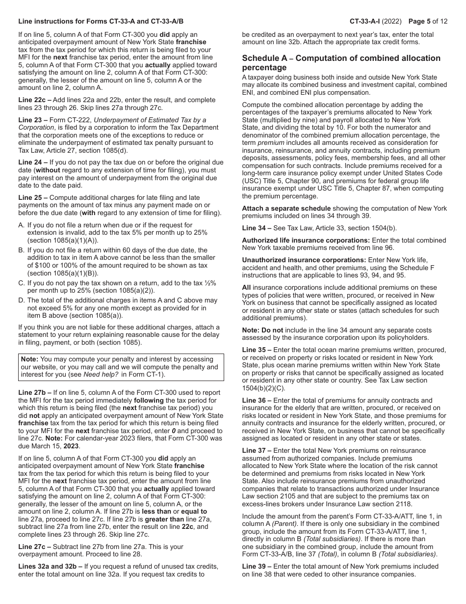 Instructions for Form CT-33-A, CT-33-A / ATT, CT-33-A / B - New York, Page 5
