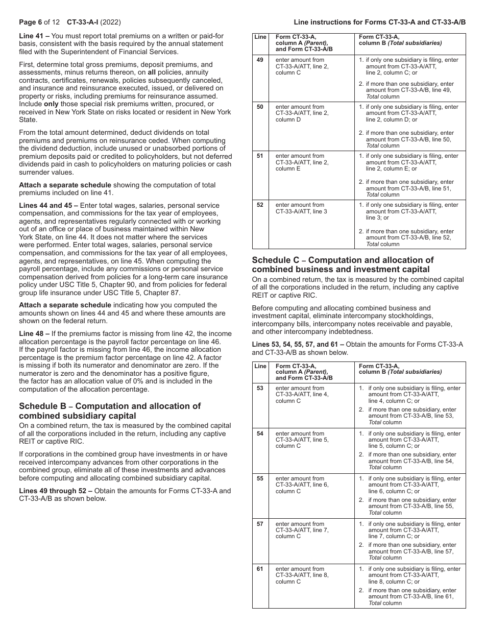 Instructions for Form CT-33-A, CT-33-A / ATT, CT-33-A / B - New York, Page 6