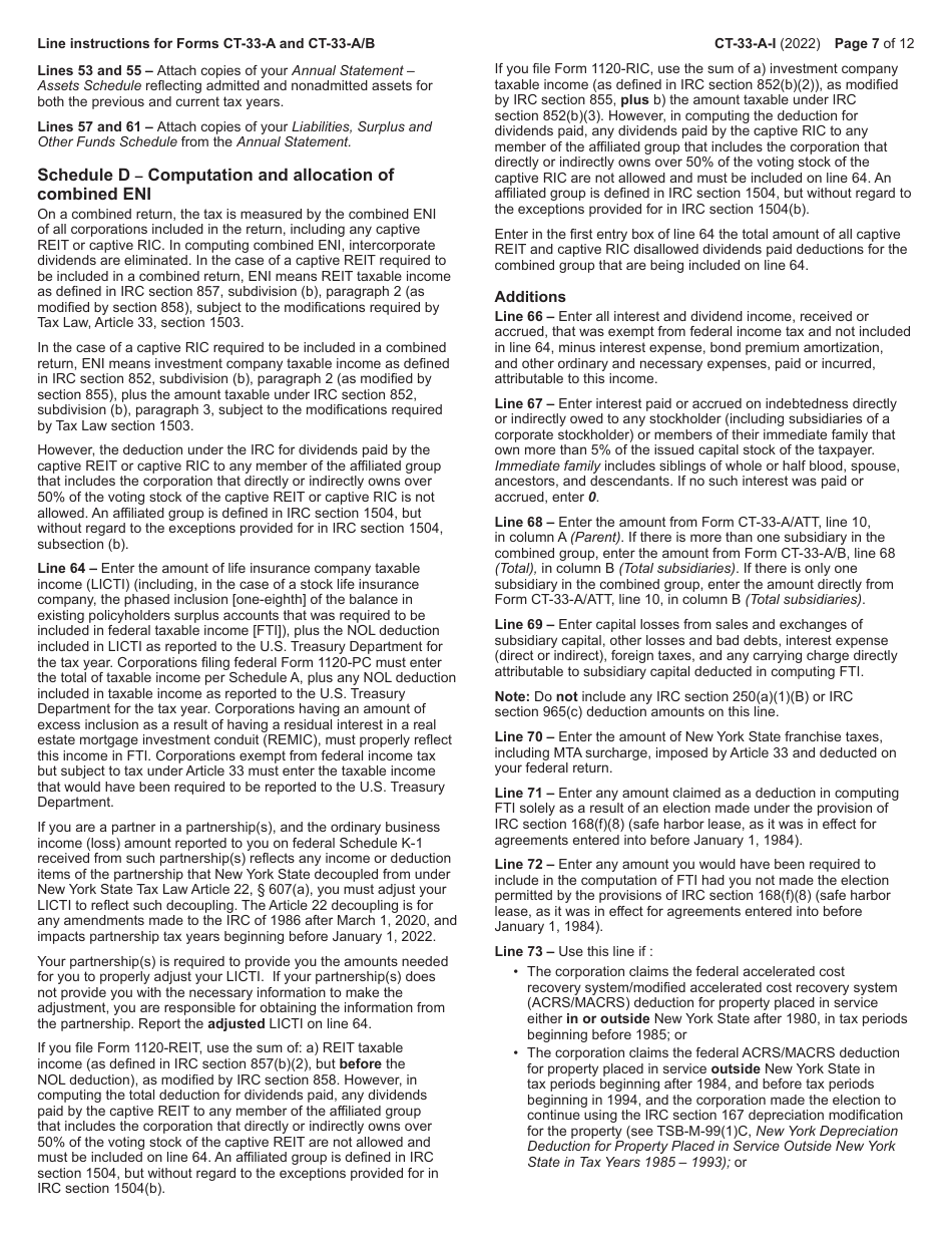 Instructions for Form CT-33-A, CT-33-A / ATT, CT-33-A / B - New York, Page 7