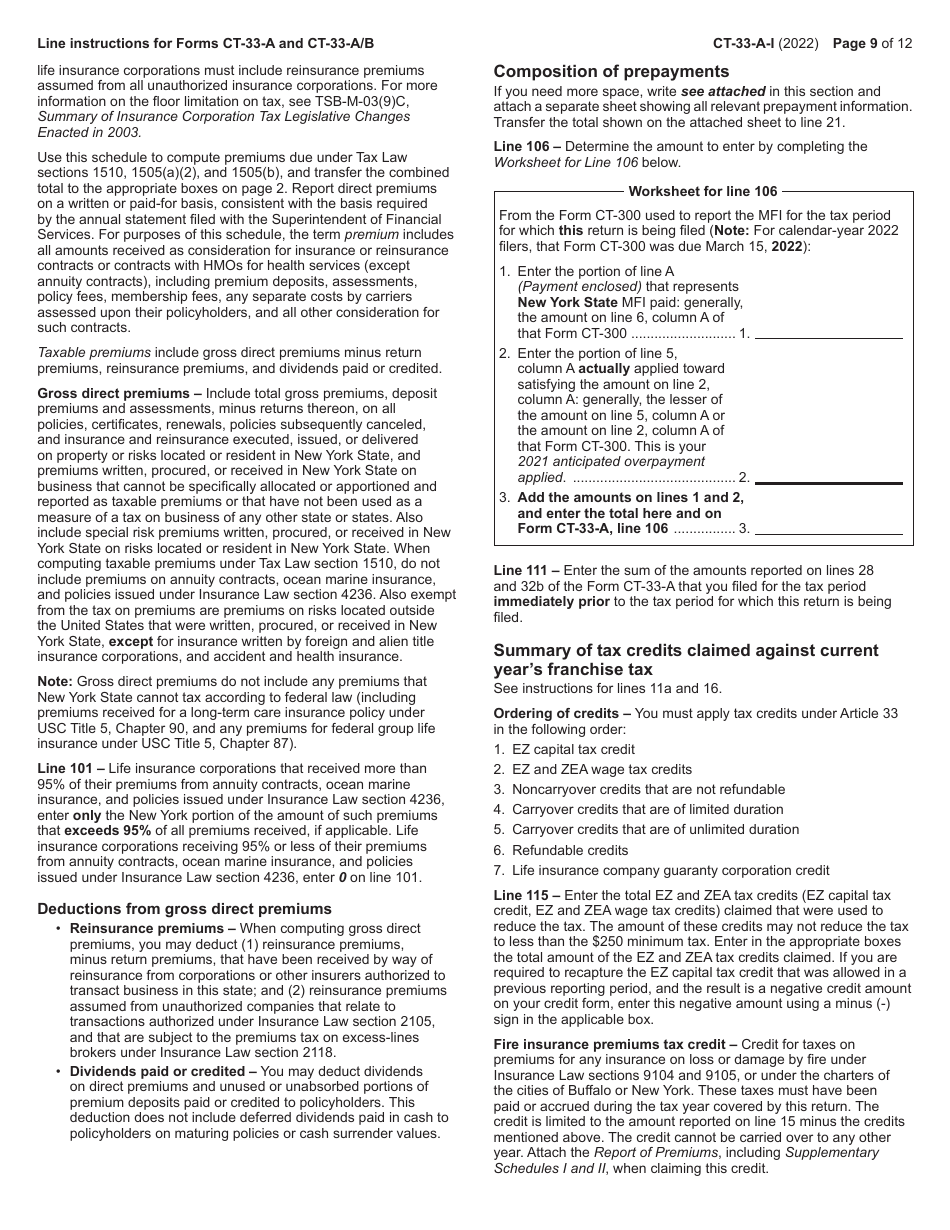 Instructions for Form CT-33-A, CT-33-A / ATT, CT-33-A / B - New York, Page 9