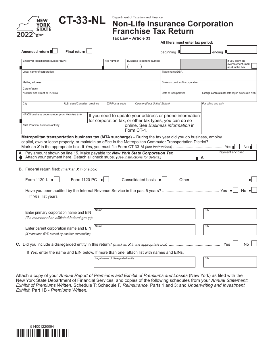 Form CT-33-NL - 2022 - Fill Out, Sign Online and Download Printable PDF ...