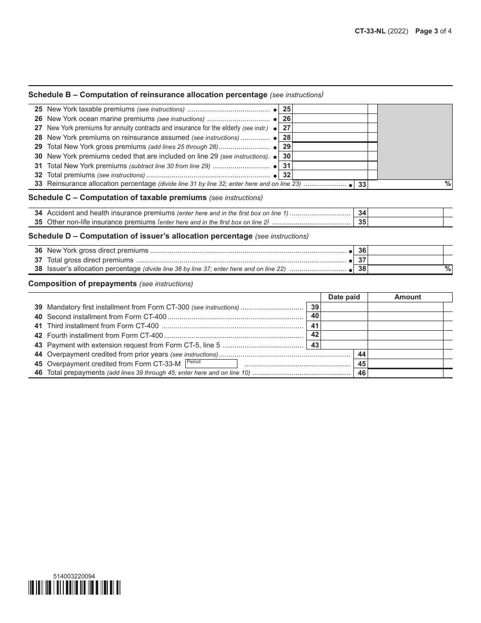 Form CT-33-NL Non-life Insurance Corporation Franchise Tax Return - New York, Page 3