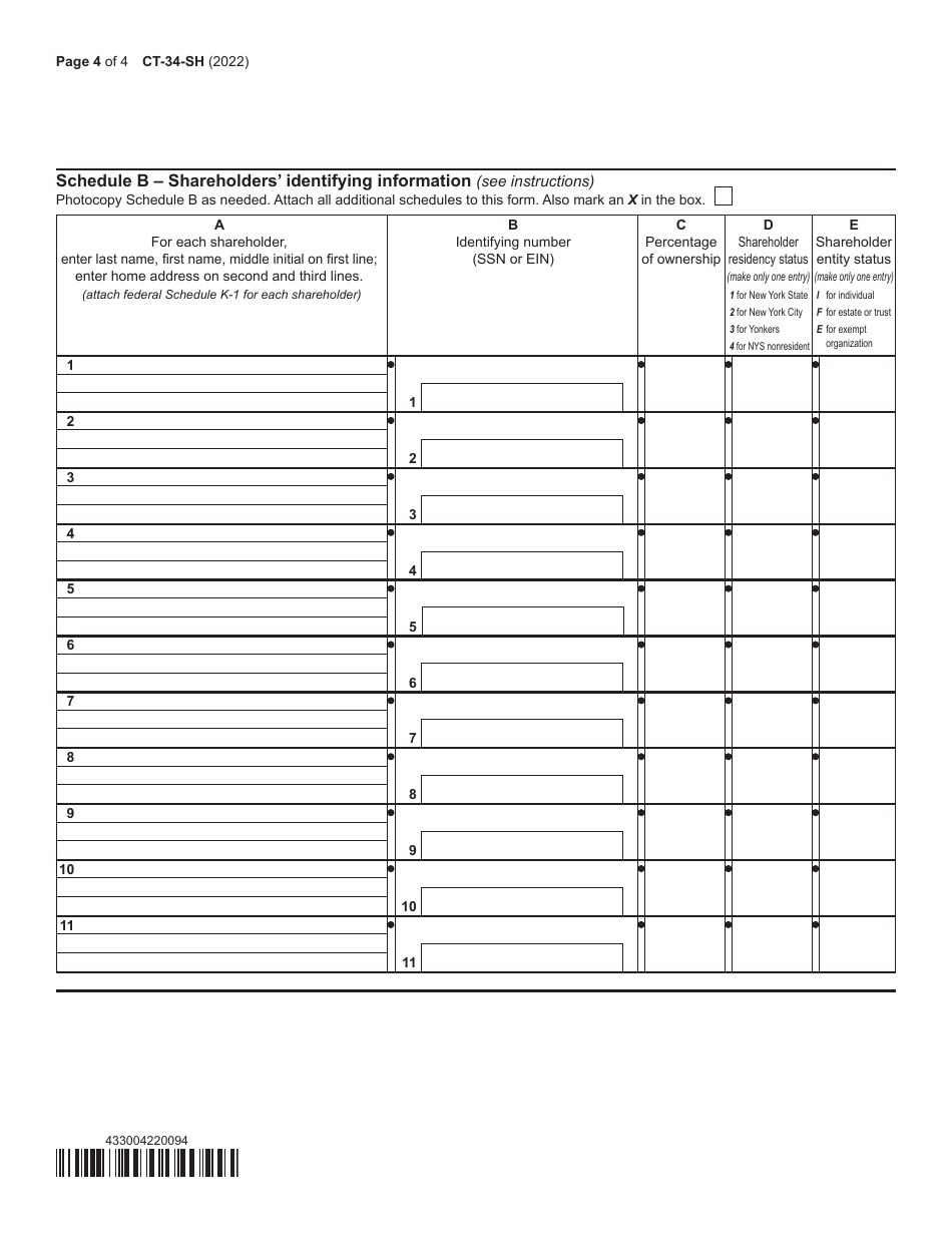 Form CT-34-SH New York S Corporation Shareholders Information Schedule - New York, Page 4