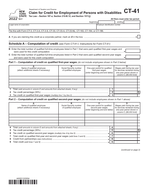 Form CT-41 2022 Printable Pdf