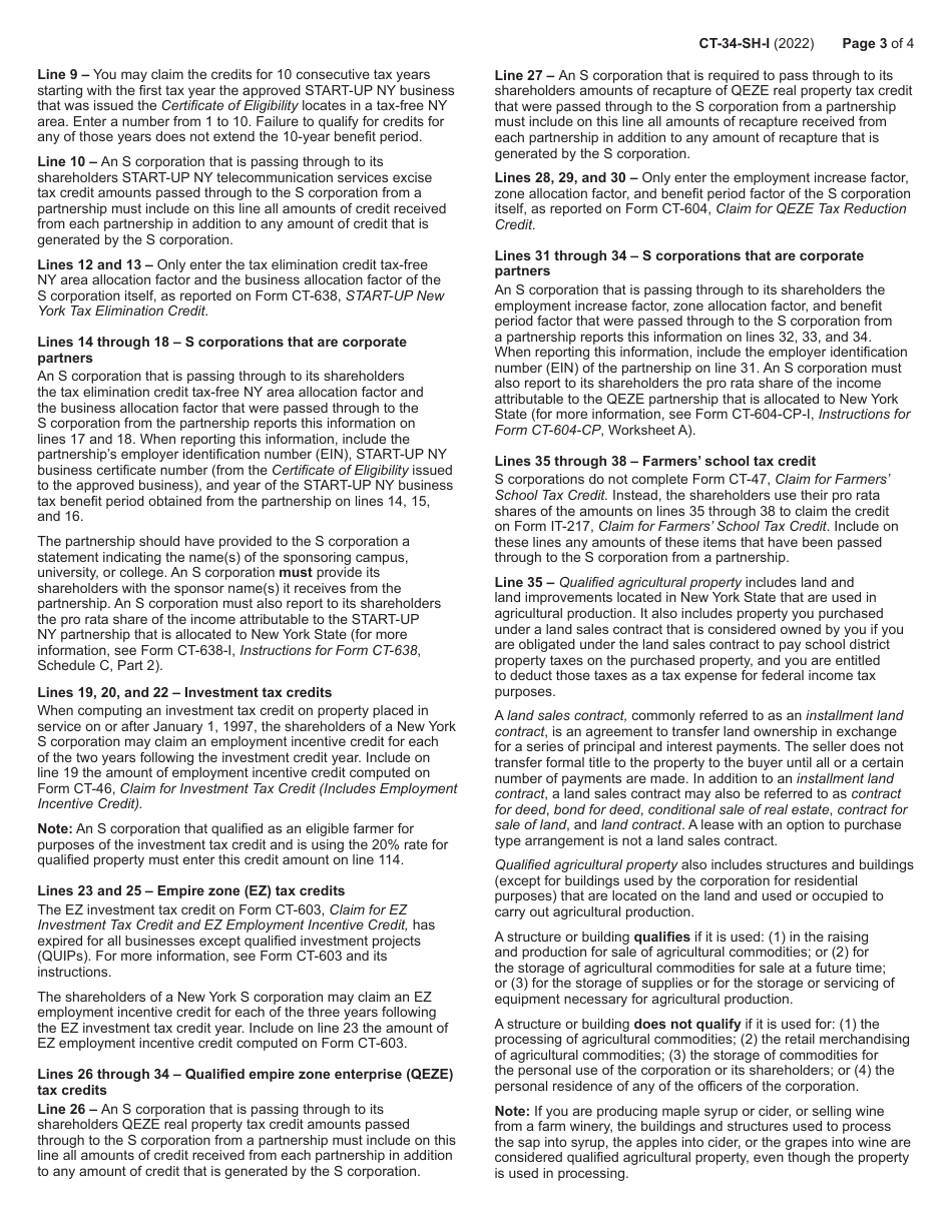 Instructions for Form CT-34-SH New York S Corporation Shareholders Information Schedule - New York, Page 3