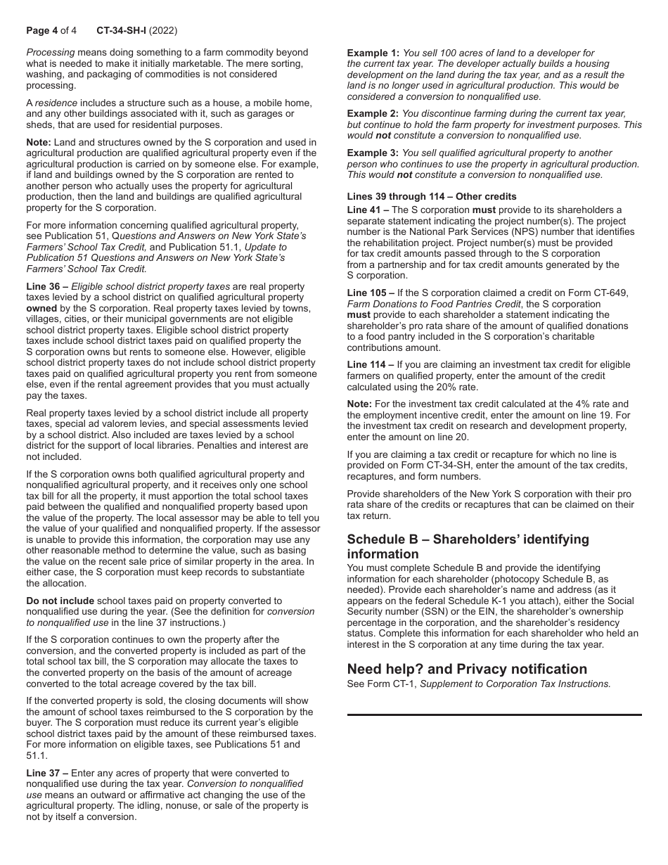 Instructions for Form CT-34-SH New York S Corporation Shareholders Information Schedule - New York, Page 4