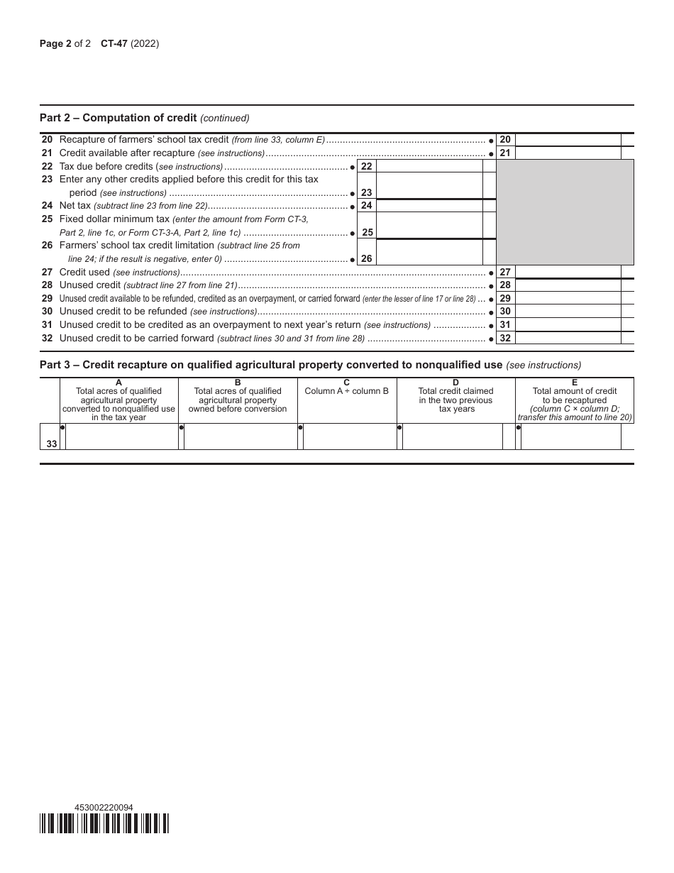 Form CT-47 Claim for Farmers School Tax Credit - New York, Page 2
