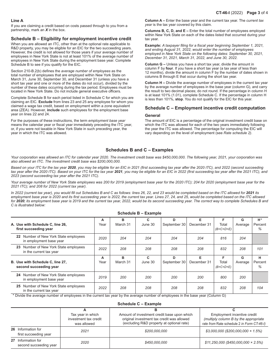 Instructions for Form CT-46 Claim for Investment Tax Credit (Includes Employment Incentive Credit) - New York, Page 3