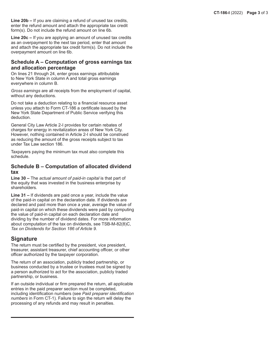 Instructions for Form CT-186 Utility Corporation Franchise Tax Return for Continuing Section 186 Taxpayers Only (Certain Independent Power Producers) - New York, Page 3