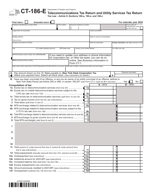 Form CT-186-E 2022 Printable Pdf