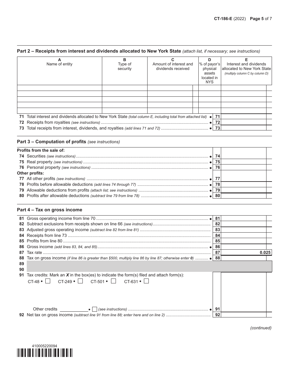 Form CT-186-E Telecommunications Tax Return and Utility Services Tax Return - New York, Page 5