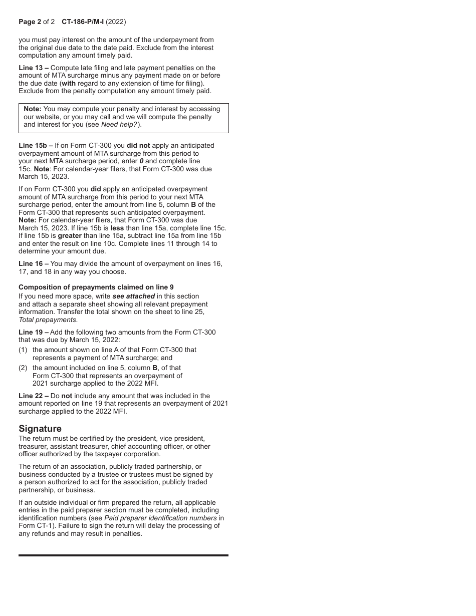 Instructions for Form CT-186-P / M Utility Services Mta Surcharge Return - New York, Page 2