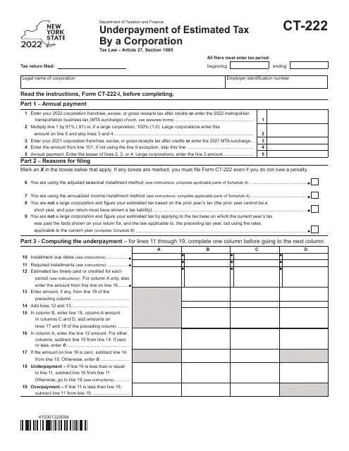 Form CT222 Download Printable PDF or Fill Online Underpayment of