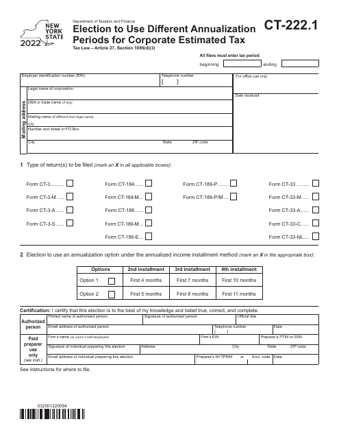 Form CT-222.1 2022 Printable Pdf