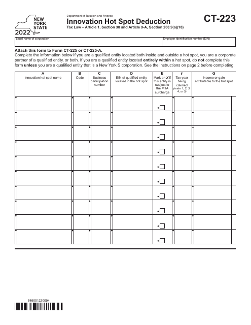 Form CT-223 2022 Printable Pdf