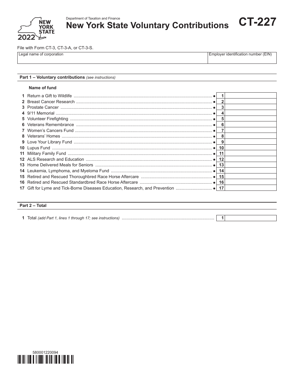 Form CT-227 New York State Voluntary Contributions - New York, Page 1