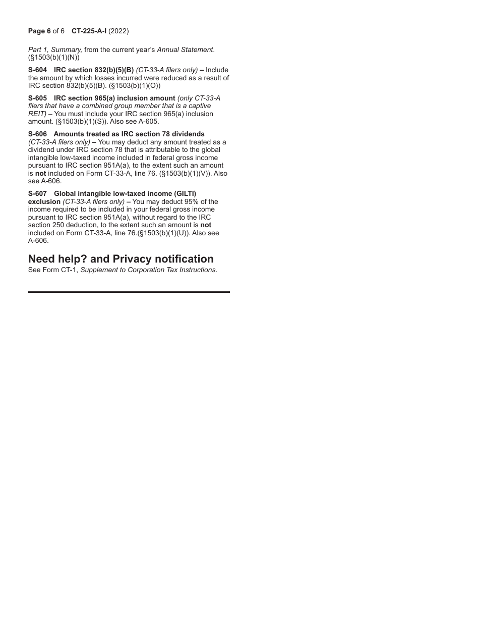 Instructions for Form CT-225-A, CT-225-A / B - New York, Page 6