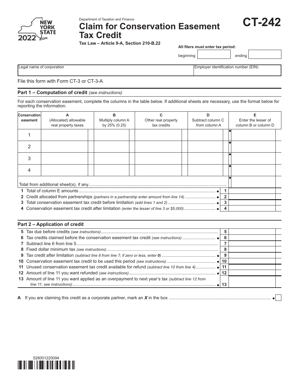 Form CT-242 Claim for Conservation Easement Tax Credit - New York, Page 1