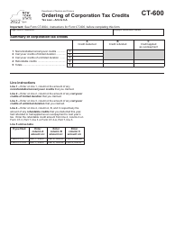 Document preview: Form CT-600 Ordering of Corporation Tax Credits - New York