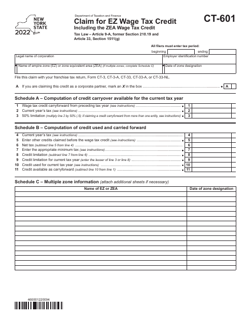Form CT-601 2022 Printable Pdf