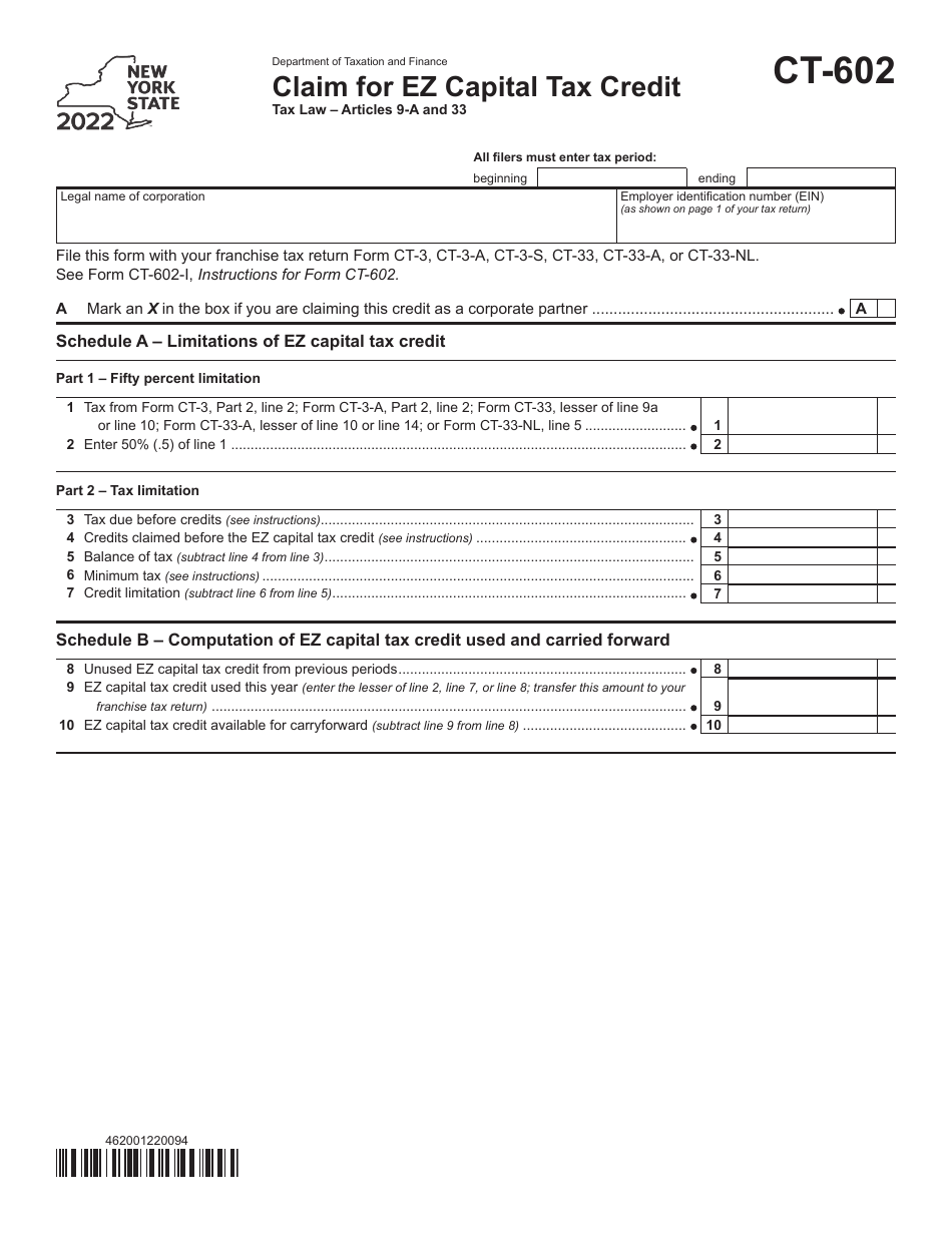 Form CT-602 Download Printable PDF or Fill Online Claim for Ez Capital ...