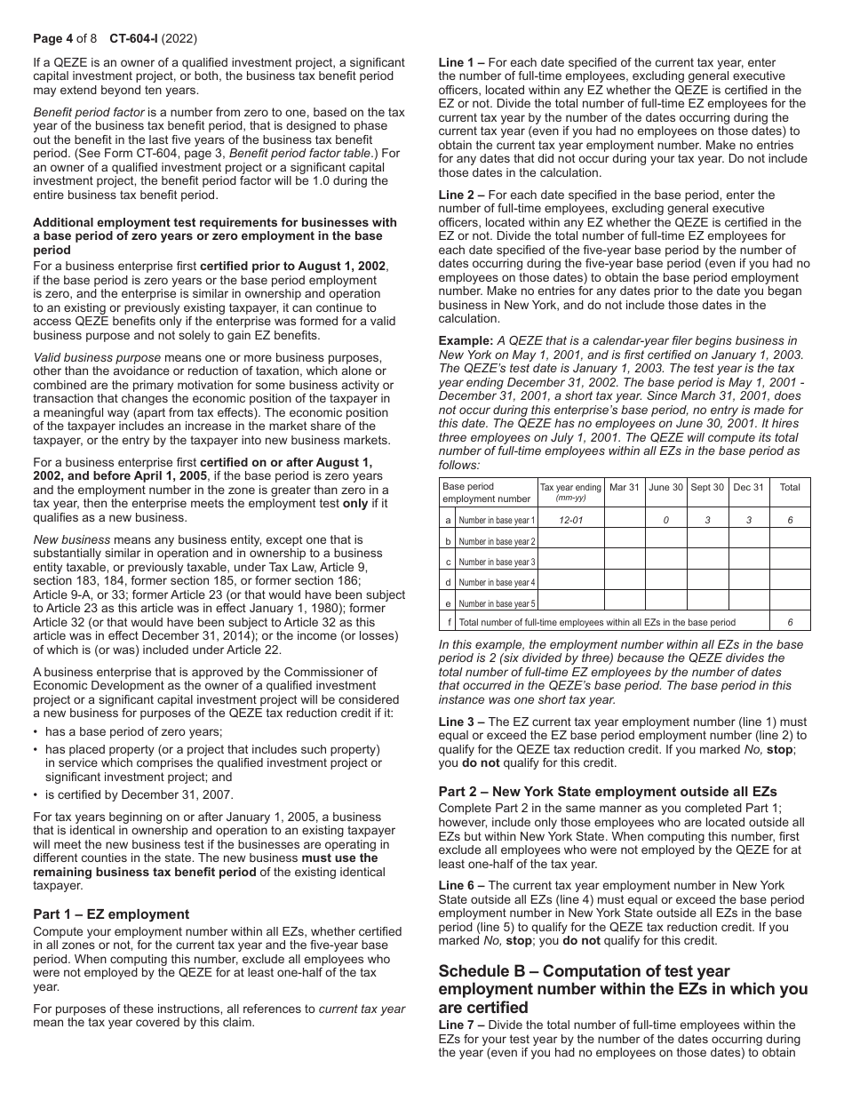 Instructions for Form CT-604 Claim for Qeze Tax Reduction Credit - New York, Page 4