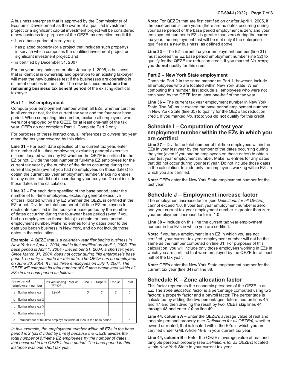 Instructions for Form CT-604 Claim for Qeze Tax Reduction Credit - New York, Page 7