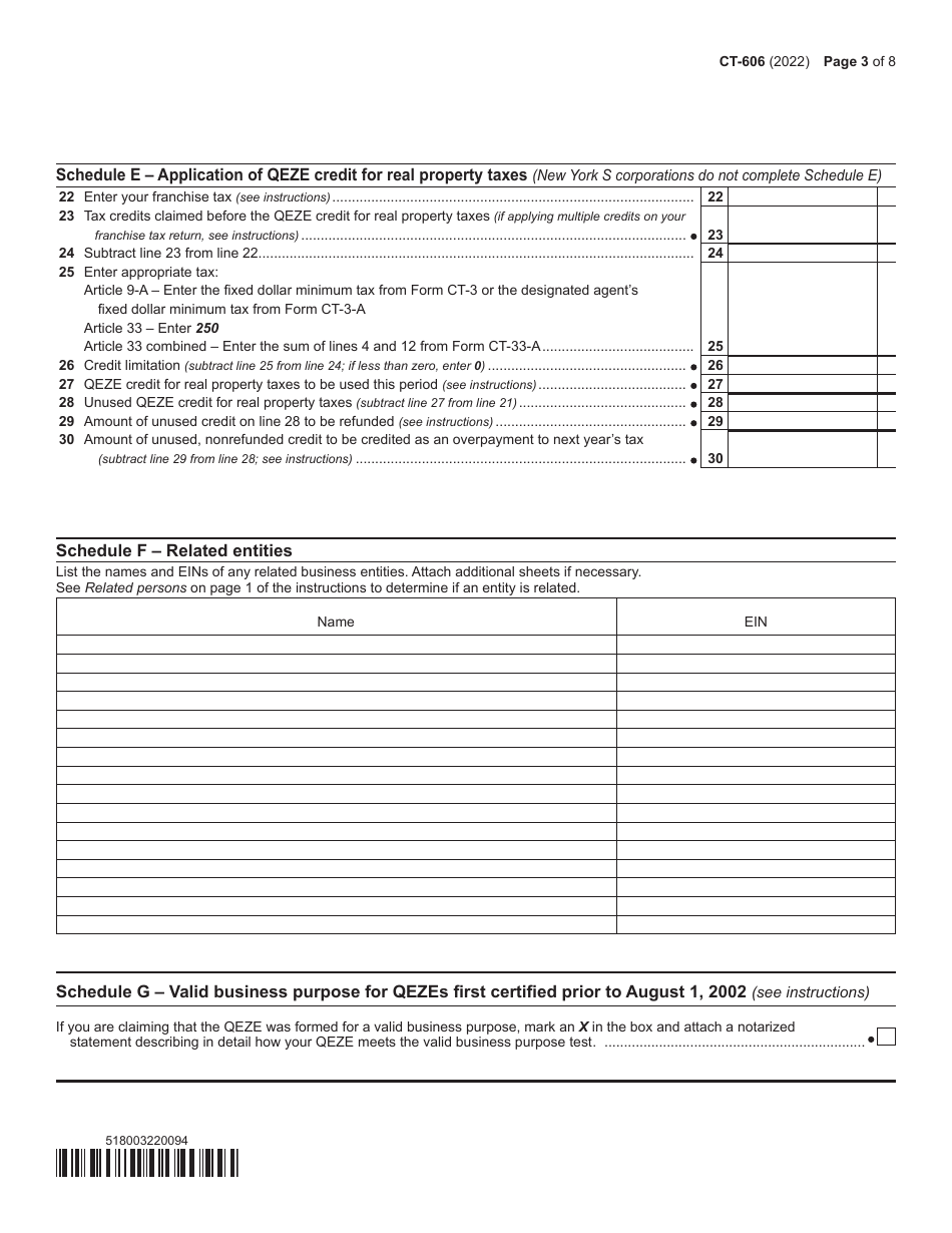 Form CT-606 Claim for Qeze Credit for Real Property Taxes - New York, Page 3