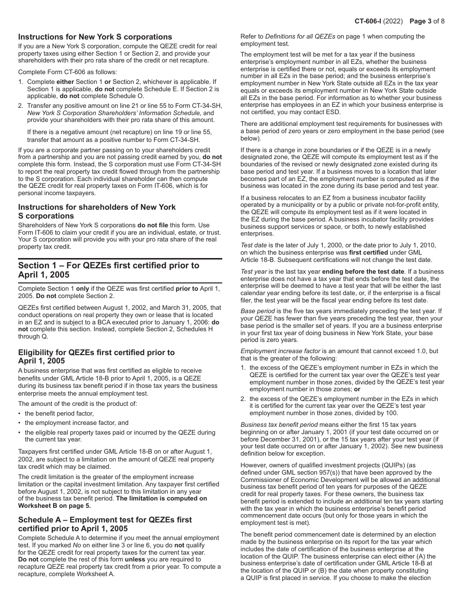 Instructions for Form CT-606 Claim for Qeze Credit for Real Property Taxes - New York, Page 3