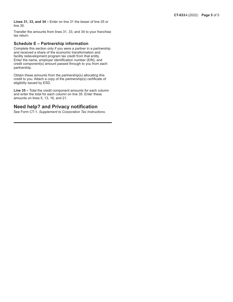 Instructions for Form CT-633 Economic Transformation and Facility Redevelopment Program Tax Credit - New York, Page 5