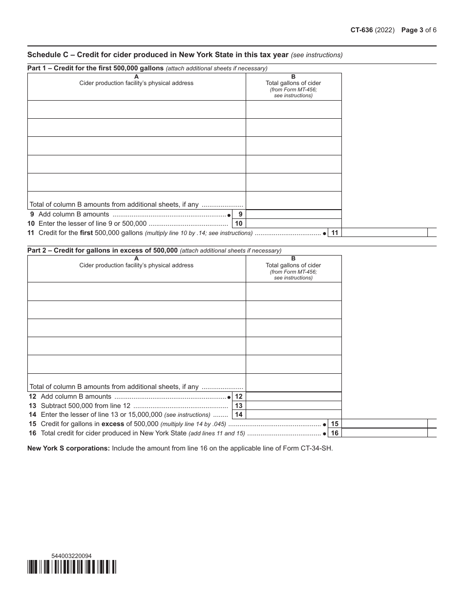 Form CT-636 Alcoholic Beverage Production Credit - New York, Page 3