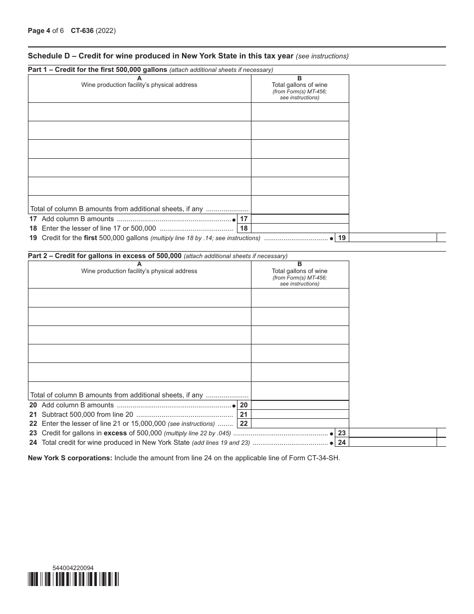 Form CT-636 Alcoholic Beverage Production Credit - New York, Page 4