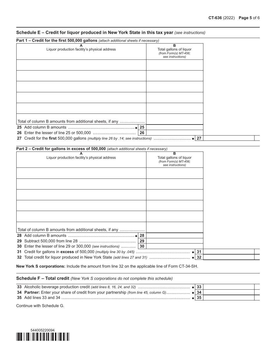 Form CT-636 Alcoholic Beverage Production Credit - New York, Page 5