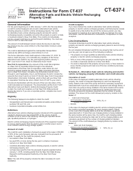 Document preview: Instructions for Form CT-637 Alternative Fuels and Electric Vehicle Recharging Property Credit - New York, 2022