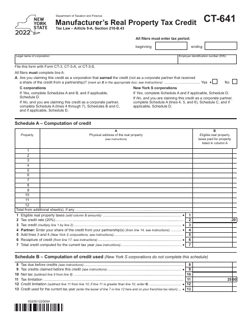 Form CT-641 2022 Printable Pdf