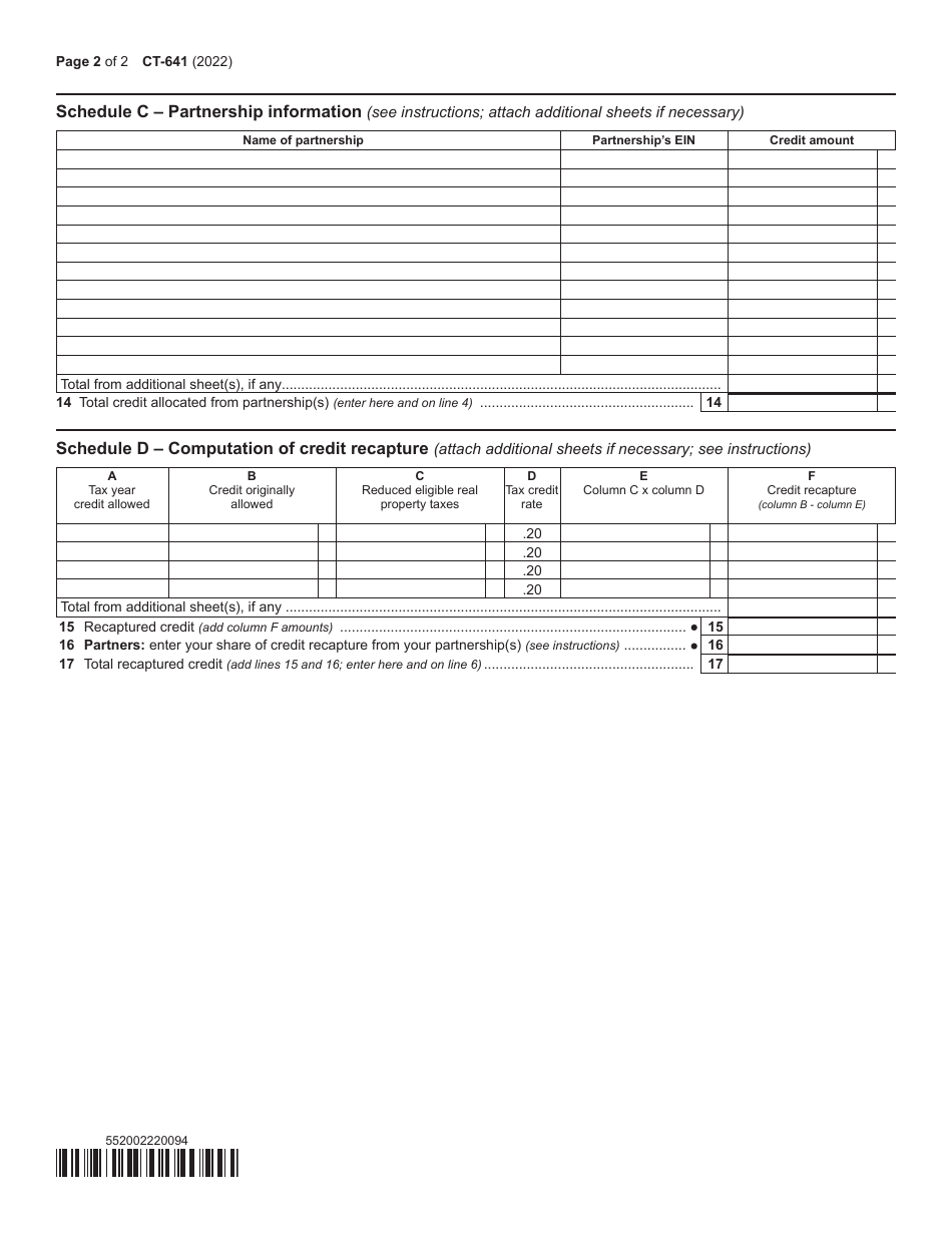 Form CT-641 Manufacturers Real Property Tax Credit - New York, Page 2