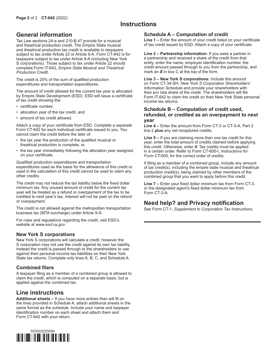 Form CT-642 Empire State Musical and Theatrical Production Credit - New York, Page 2